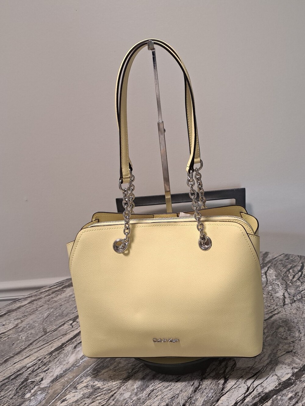 Calvin Klein Hayden LemonYellow  Saffiano Leather Triple Compartment Satchel GUC